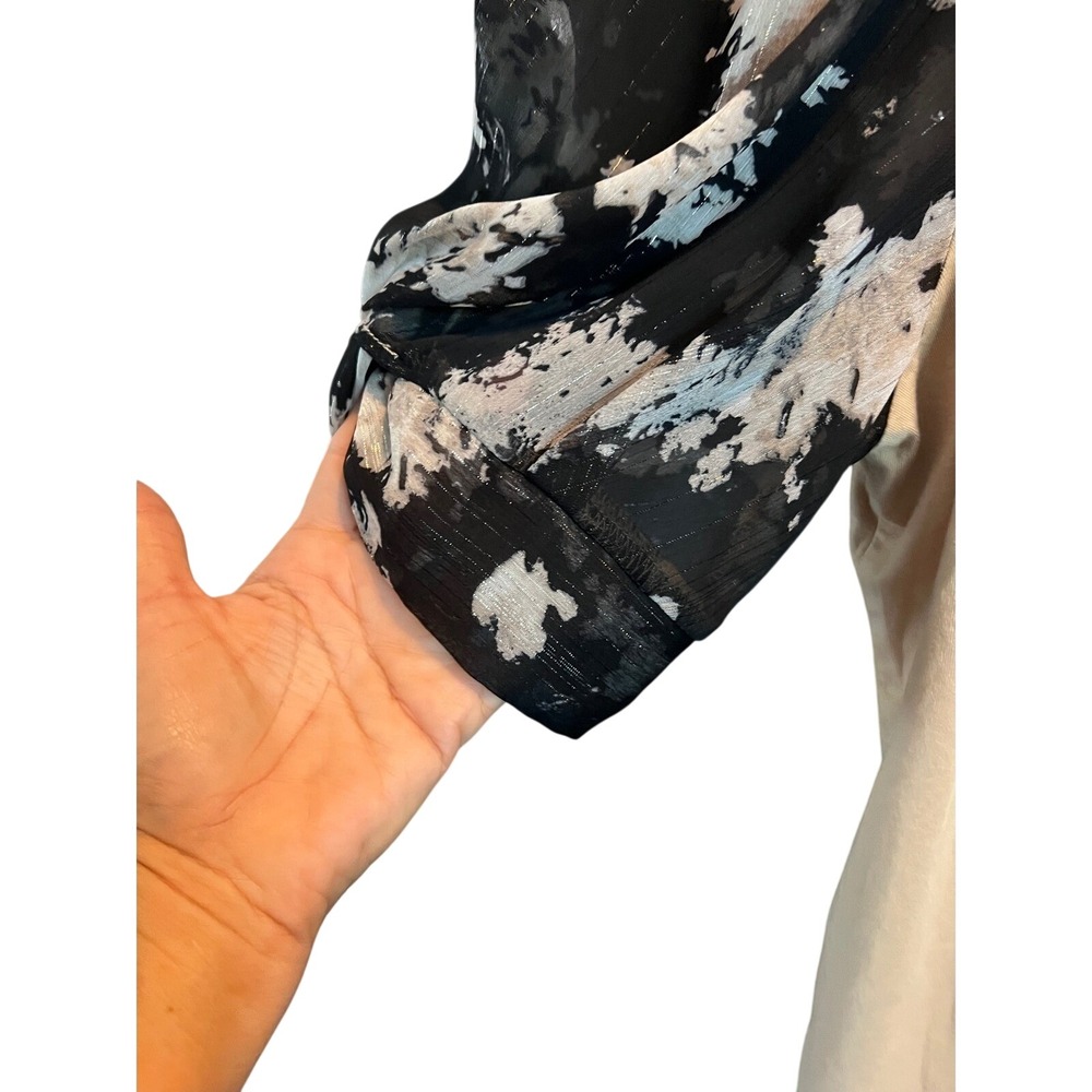 DKNY Womens Mixed Media Puff Sleeve Top Beige Black Floral Metallic P41HEOOJ M - Picture 3 of 7